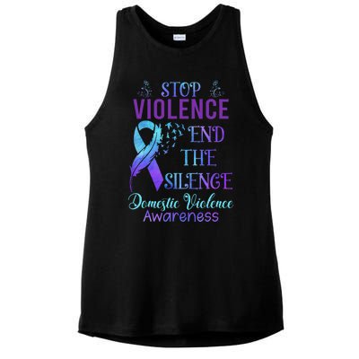 Family Domestic Violence Awareness Purple Ribbon Ladies PosiCharge Tri-Blend Wicking Tank