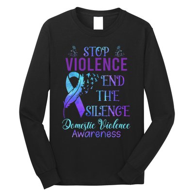 Family Domestic Violence Awareness Purple Ribbon Long Sleeve Shirt