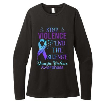 Family Domestic Violence Awareness Purple Ribbon Womens CVC Long Sleeve Shirt