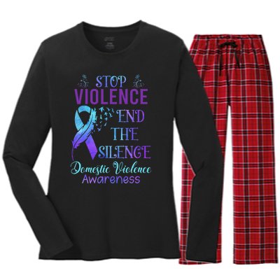 Family Domestic Violence Awareness Purple Ribbon Women's Long Sleeve Flannel Pajama Set 