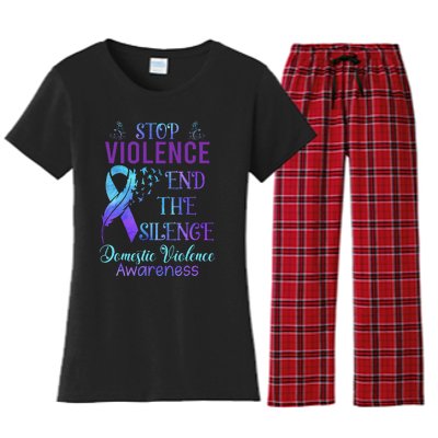 Family Domestic Violence Awareness Purple Ribbon Women's Flannel Pajama Set