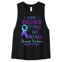 Family Domestic Violence Awareness Purple Ribbon Women's Racerback Cropped Tank