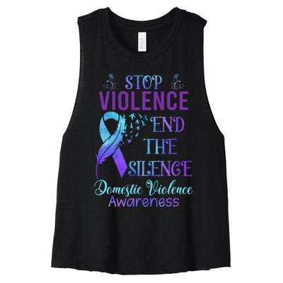 Family Domestic Violence Awareness Purple Ribbon Women's Racerback Cropped Tank