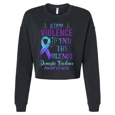 Family Domestic Violence Awareness Purple Ribbon Cropped Pullover Crew