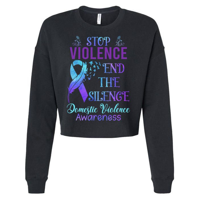 Family Domestic Violence Awareness Purple Ribbon Cropped Pullover Crew