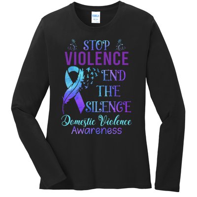 Family Domestic Violence Awareness Purple Ribbon Ladies Long Sleeve Shirt