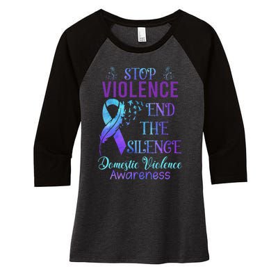 Family Domestic Violence Awareness Purple Ribbon Women's Tri-Blend 3/4-Sleeve Raglan Shirt