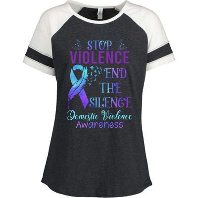 Family Domestic Violence Awareness Purple Ribbon Enza Ladies Jersey Colorblock Tee