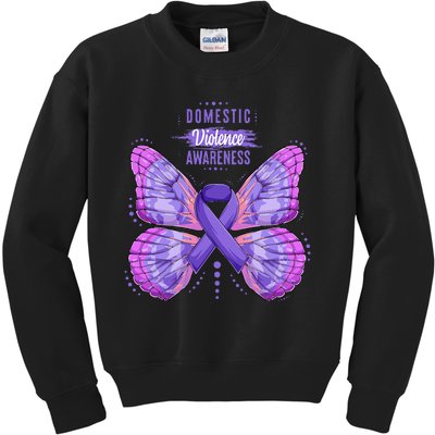 Family Domestic Violence Awareness Purple Ribbon butterfly Kids Sweatshirt