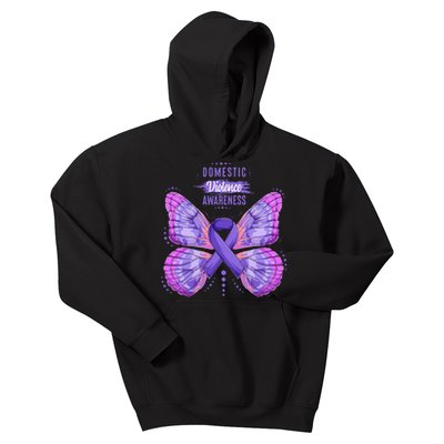 Family Domestic Violence Awareness Purple Ribbon butterfly Kids Hoodie