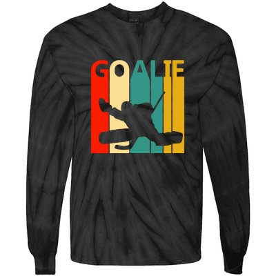 Father's Day Vintage Ice Hockey Goalie Gift Tie-Dye Long Sleeve Shirt