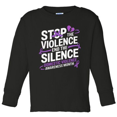 Family Domestic Violence Awareness Month Purple Ribbon Toddler Long Sleeve Shirt