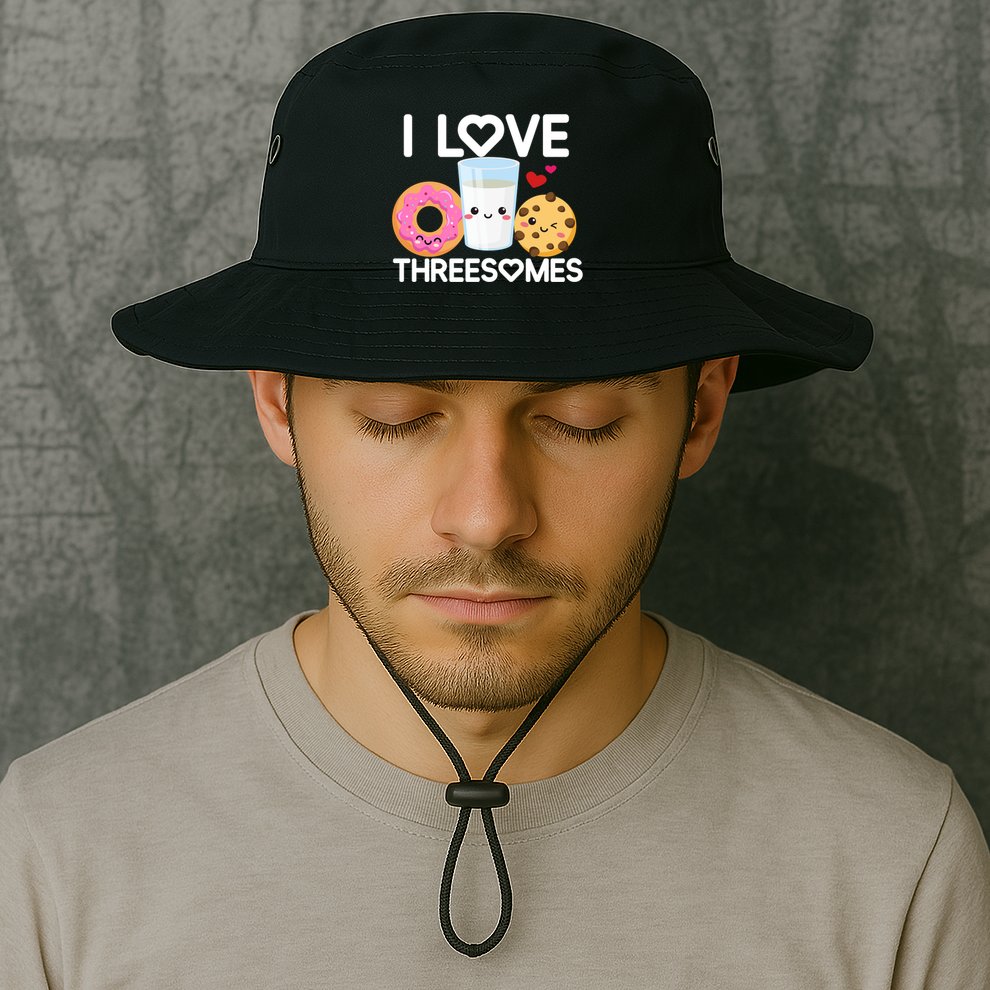 Funny Donut Valentine's Day I Love Threesomes Adult Humor Gift Bucket Hat