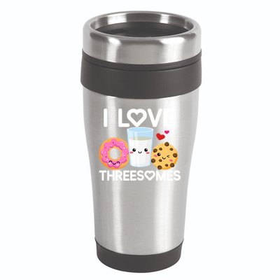 Funny Donut Valentine's Day I Love Threesomes Adult Humor Gift 16oz Travel Tumbler