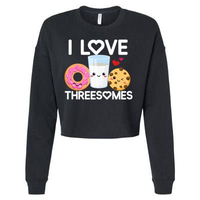 Funny Donut Valentine's Day I Love Threesomes Adult Humor Gift Cropped Pullover Crew