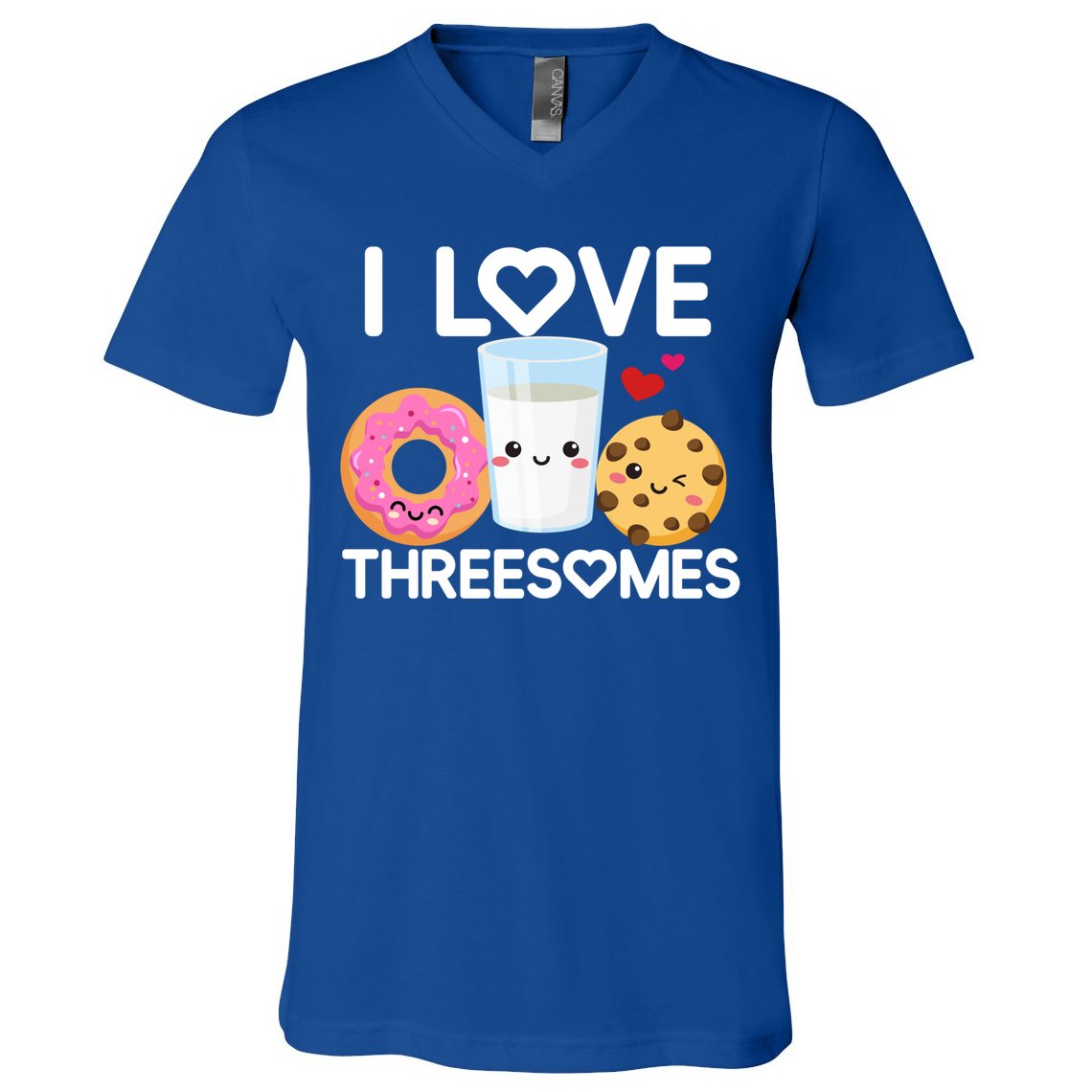 Funny Donut Valentine's Day I Love Threesomes Adult Humor Gift V-Neck T-Shirt
