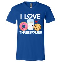Funny Donut Valentine's Day I Love Threesomes Adult Humor Gift V-Neck T-Shirt