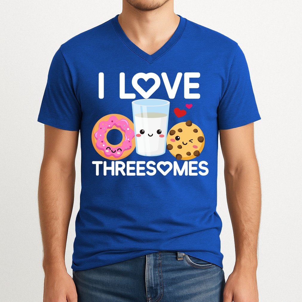 Funny Donut Valentine's Day I Love Threesomes Adult Humor Gift V-Neck T-Shirt