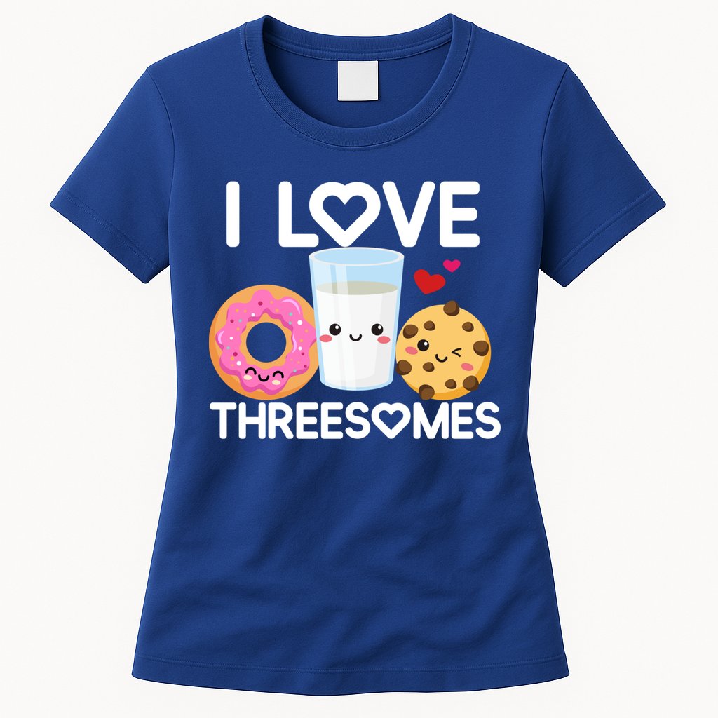 Funny Donut Valentine's Day I Love Threesomes Adult Humor Gift Womens T-Shirt