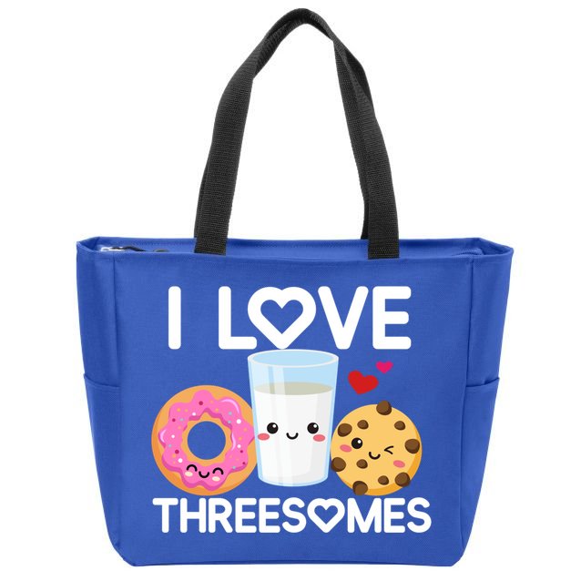 Funny Donut Valentine's Day I Love Threesomes Adult Humor Gift Zip Tote Bag