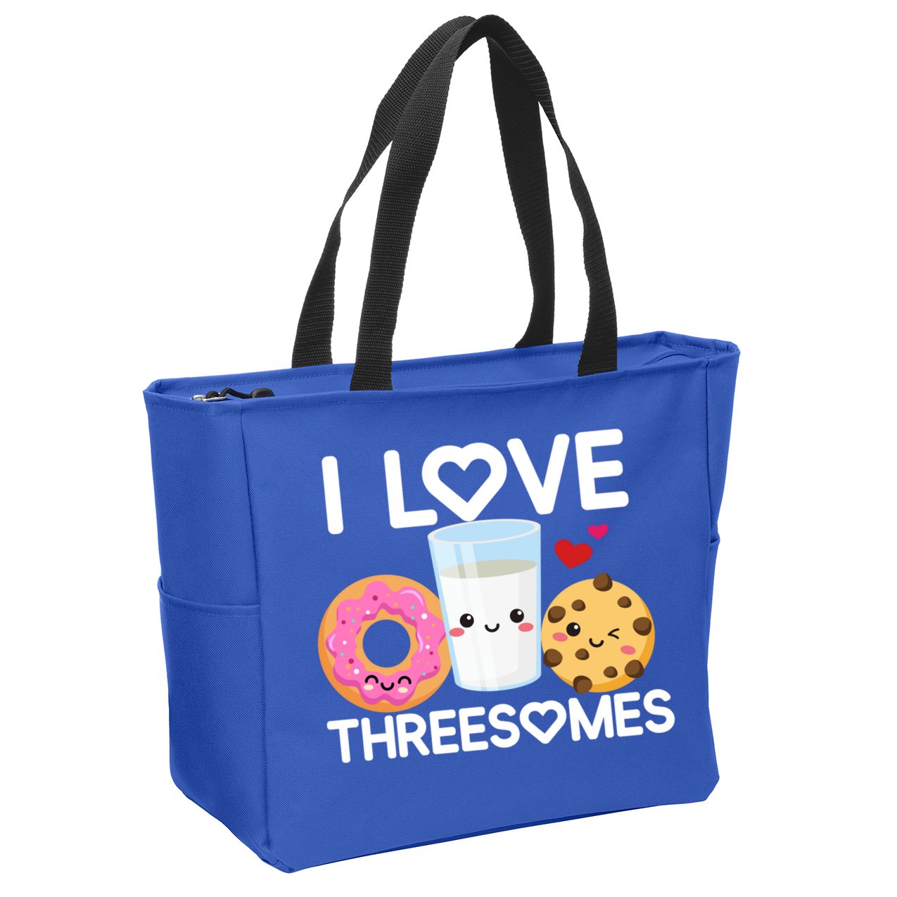 Funny Donut Valentine's Day I Love Threesomes Adult Humor Gift Zip Tote Bag