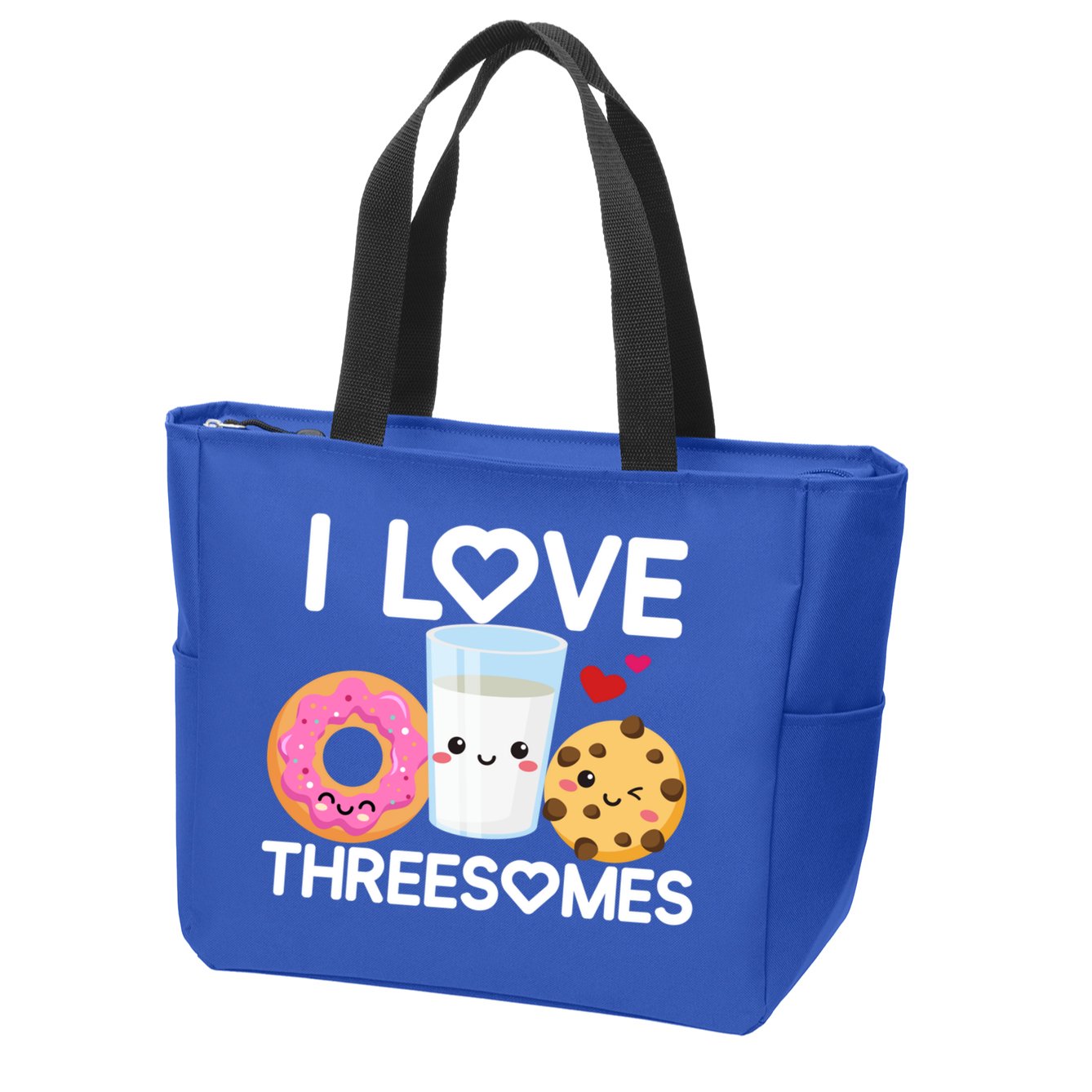 Funny Donut Valentine's Day I Love Threesomes Adult Humor Gift Zip Tote Bag