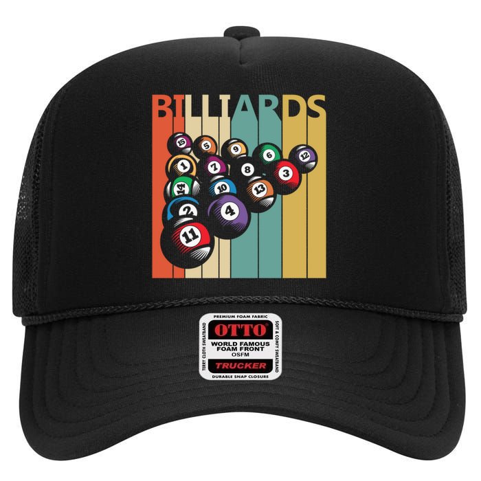 Father's Day Vintage Billiards Pool Player Gift For Dad High Crown Mesh Back Trucker Hat