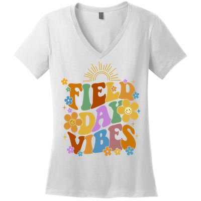 Field Day Vibes Colorful Floral Women's V-Neck T-Shirt