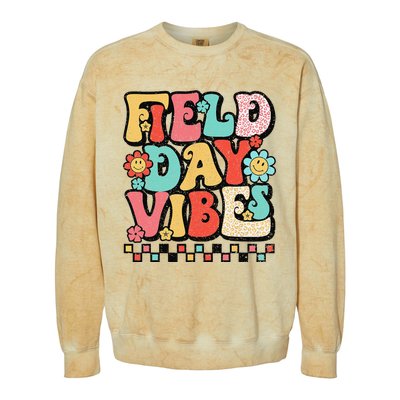 Field Day Vibes Groovy Summer Teacher Last Day Of School Colorblast Crewneck Sweatshirt