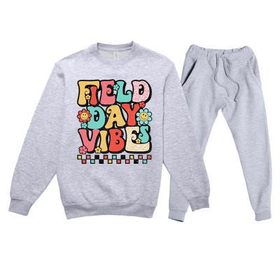 Field Day Vibes Groovy Summer Teacher Last Day Of School Premium Crewneck Sweatsuit Set