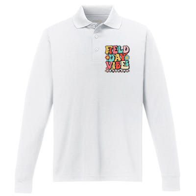 Field Day Vibes Groovy Summer Teacher Last Day Of School Performance Long Sleeve Polo