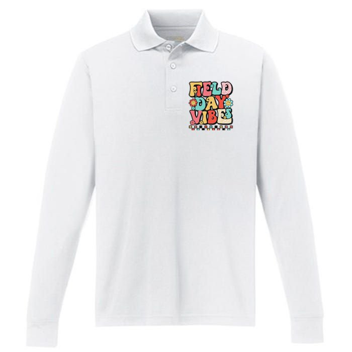 Field Day Vibes Groovy Summer Teacher Last Day Of School Performance Long Sleeve Polo