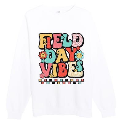 Field Day Vibes Groovy Summer Teacher Last Day Of School Premium Crewneck Sweatshirt