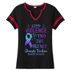 Family Domestic Violence Awareness Purple Ribbon Ladies Halftime Notch Neck Tee