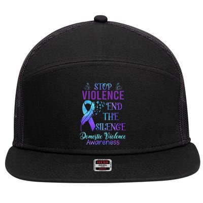 Family Domestic Violence Awareness Purple Ribbon 7 Panel Mesh Trucker Snapback Hat