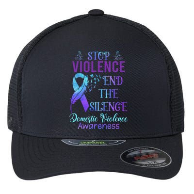 Family Domestic Violence Awareness Purple Ribbon Flexfit Unipanel Trucker Cap