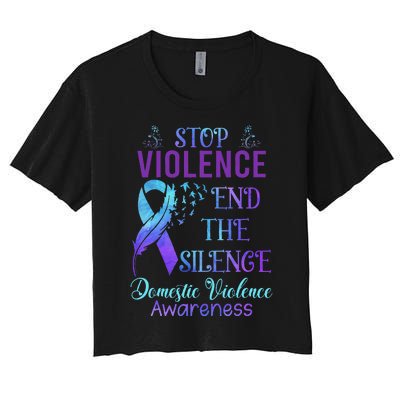 Family Domestic Violence Awareness Purple Ribbon Women's Crop Top Tee