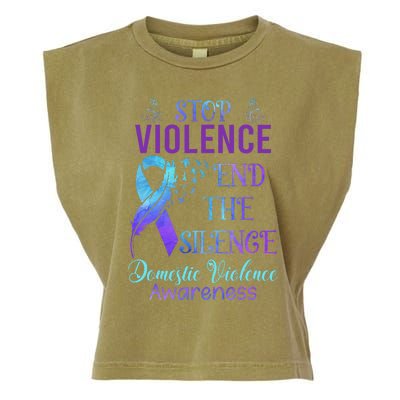 Family Domestic Violence Awareness Purple Ribbon Garment-Dyed Women's Muscle Tee