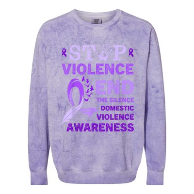 Family Domestic Violence Awareness Purple Ribbon Colorblast Crewneck Sweatshirt