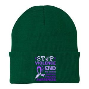 Family Domestic Violence Awareness Purple Ribbon Knit Cap Winter Beanie