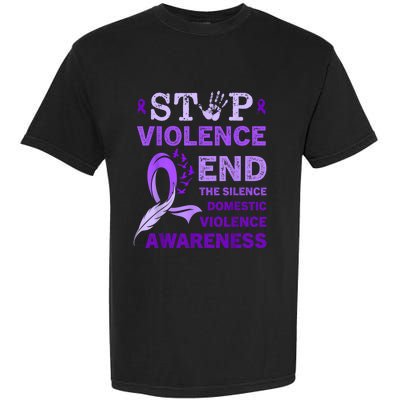 Family Domestic Violence Awareness Purple Ribbon Garment-Dyed Heavyweight T-Shirt