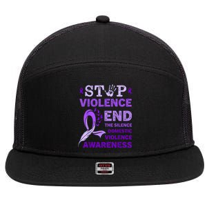 Family Domestic Violence Awareness Purple Ribbon 7 Panel Mesh Trucker Snapback Hat