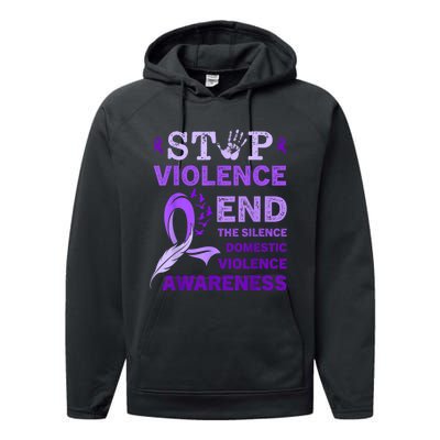 Family Domestic Violence Awareness Purple Ribbon Performance Fleece Hoodie