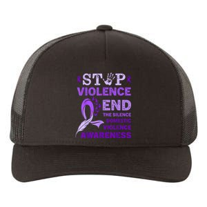 Family Domestic Violence Awareness Purple Ribbon Yupoong Adult 5-Panel Trucker Hat