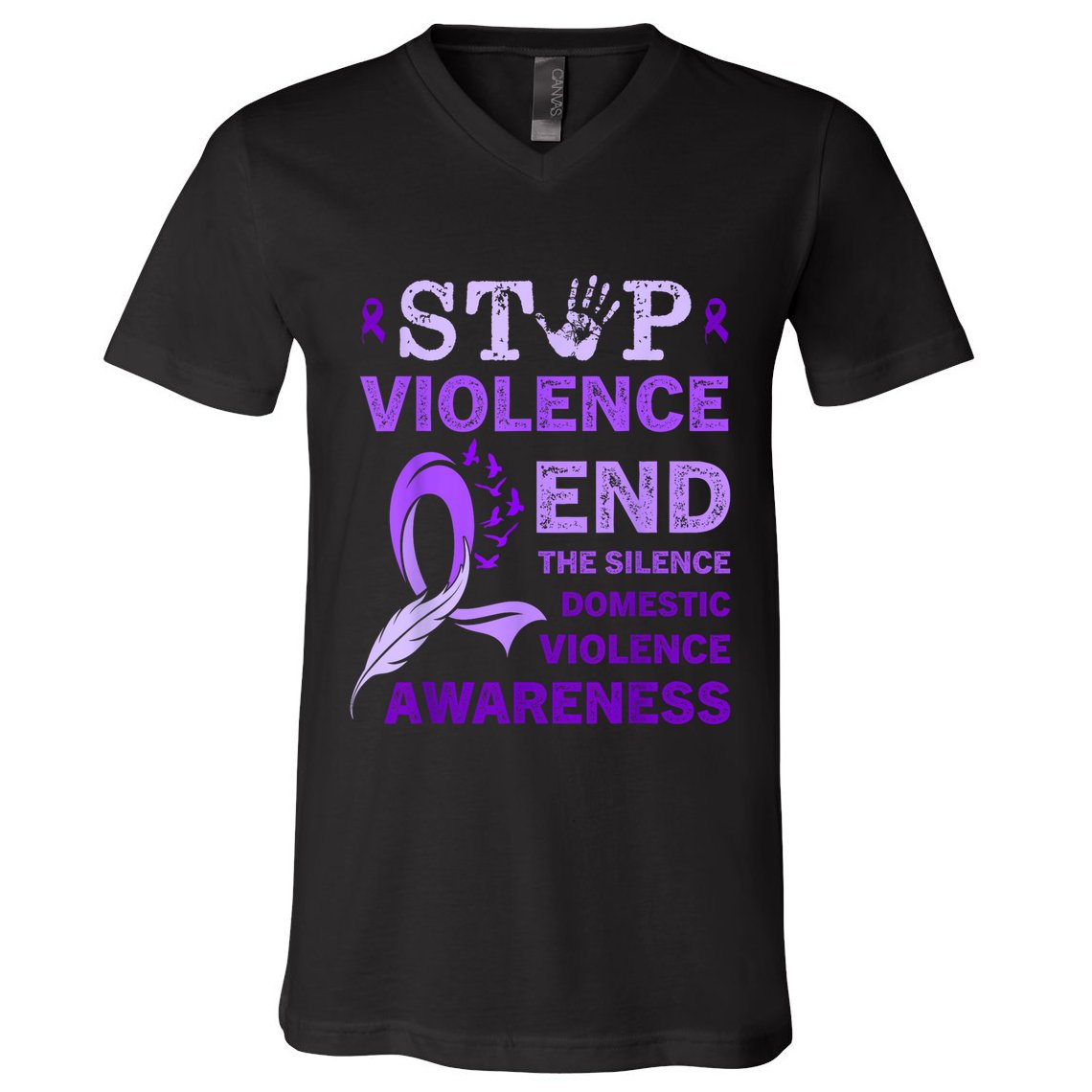 Family Domestic Violence Awareness Purple Ribbon V-Neck T-Shirt