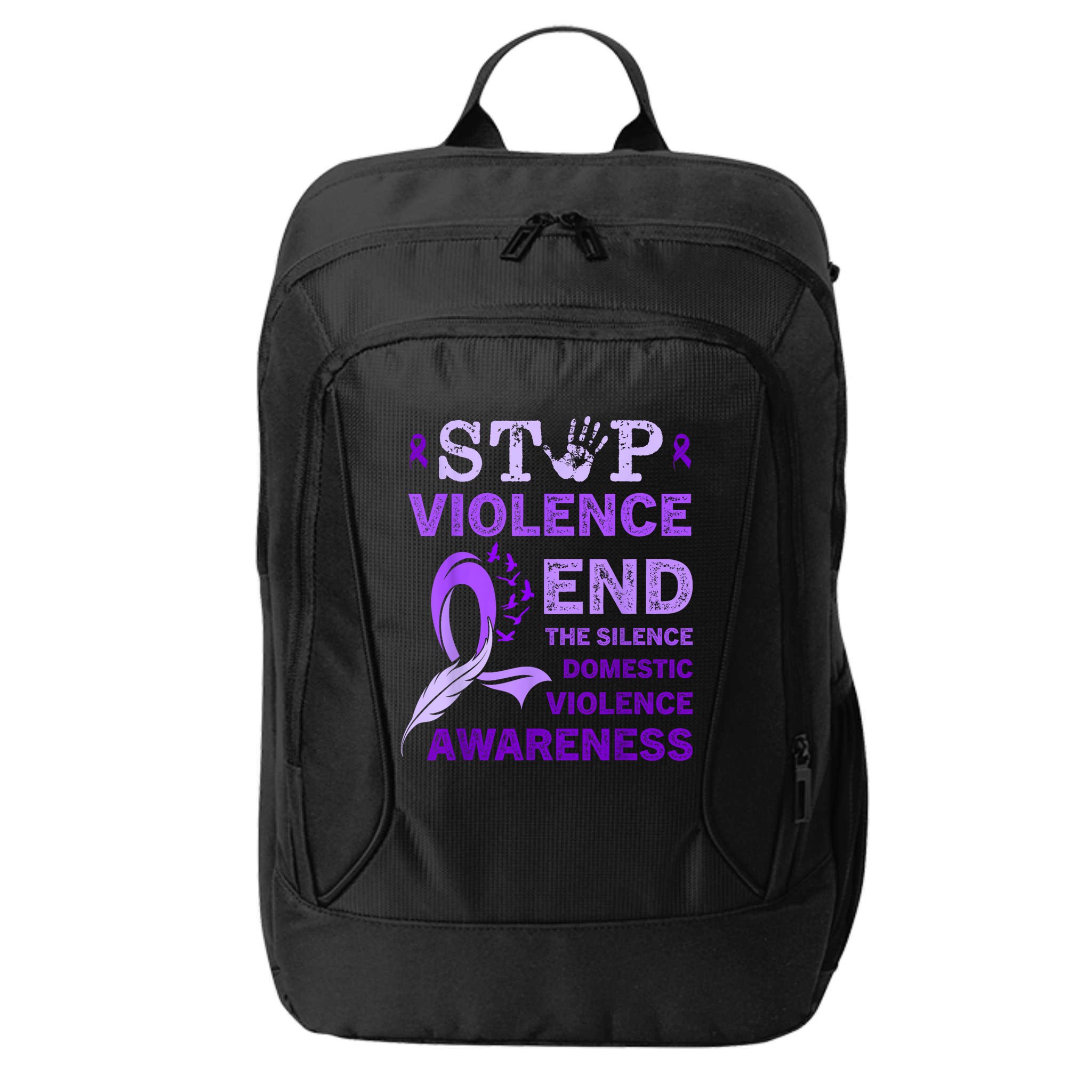 Family Domestic Violence Awareness Purple Ribbon City Backpack