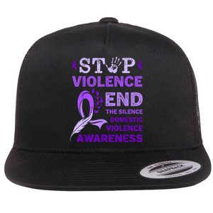 Family Domestic Violence Awareness Purple Ribbon Flat Bill Trucker Hat