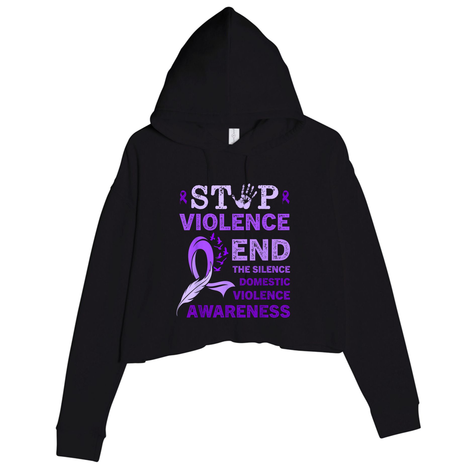 Family Domestic Violence Awareness Purple Ribbon Crop Fleece Hoodie
