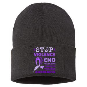 Family Domestic Violence Awareness Purple Ribbon Sustainable Knit Beanie