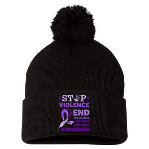 Family Domestic Violence Awareness Purple Ribbon Pom Pom 12in Knit Beanie